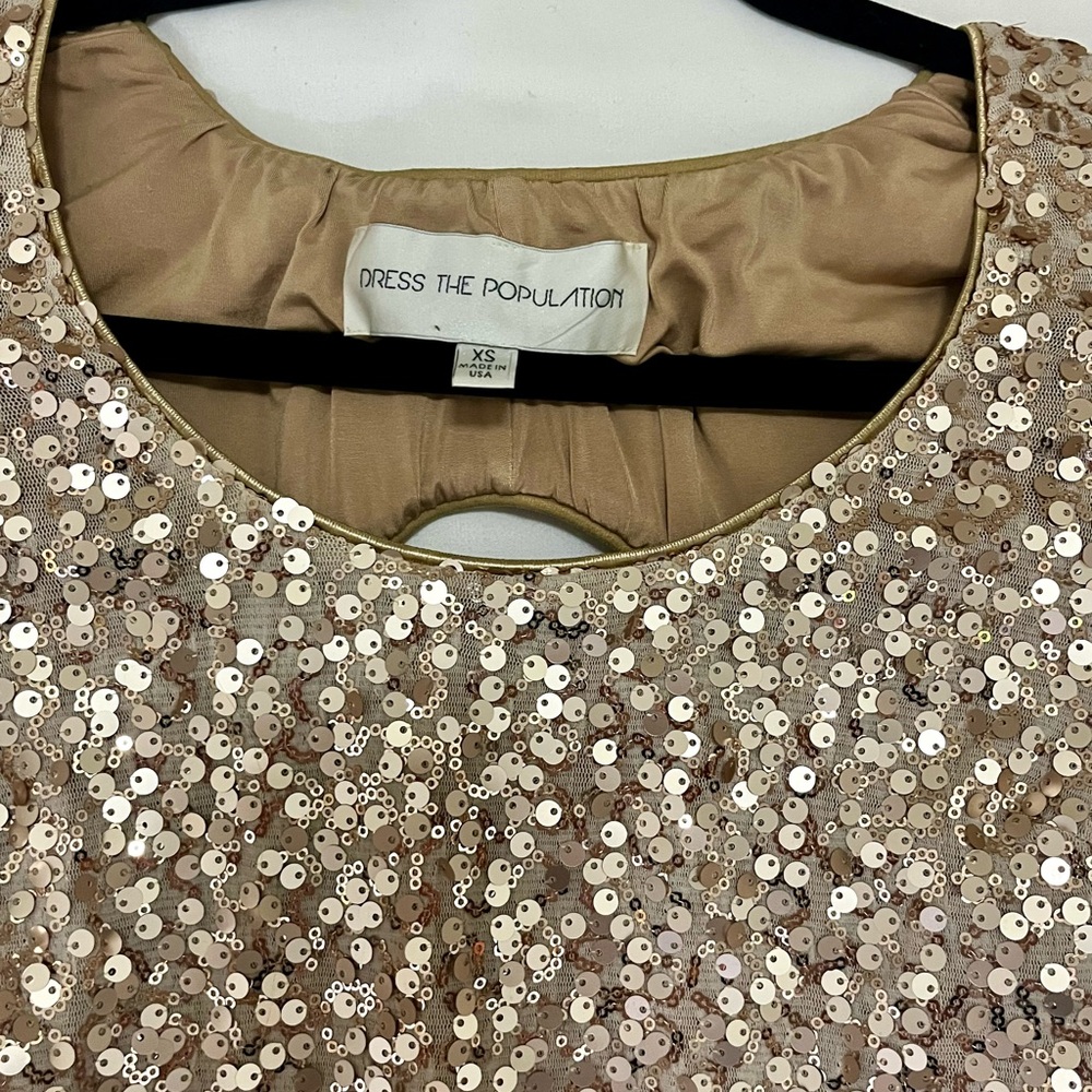 Dress the Population Shimmering Gold Sequin Mini Dress Women’s size XS - Picture 3 of 9